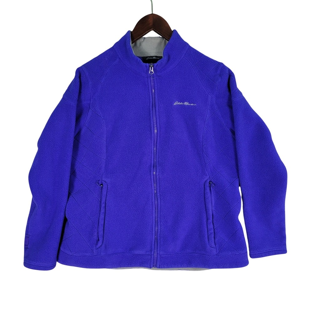 Eddie Bauer Full Zip Fleece Jacket Women's XL Deep Purple Long Sleeve Sweater
